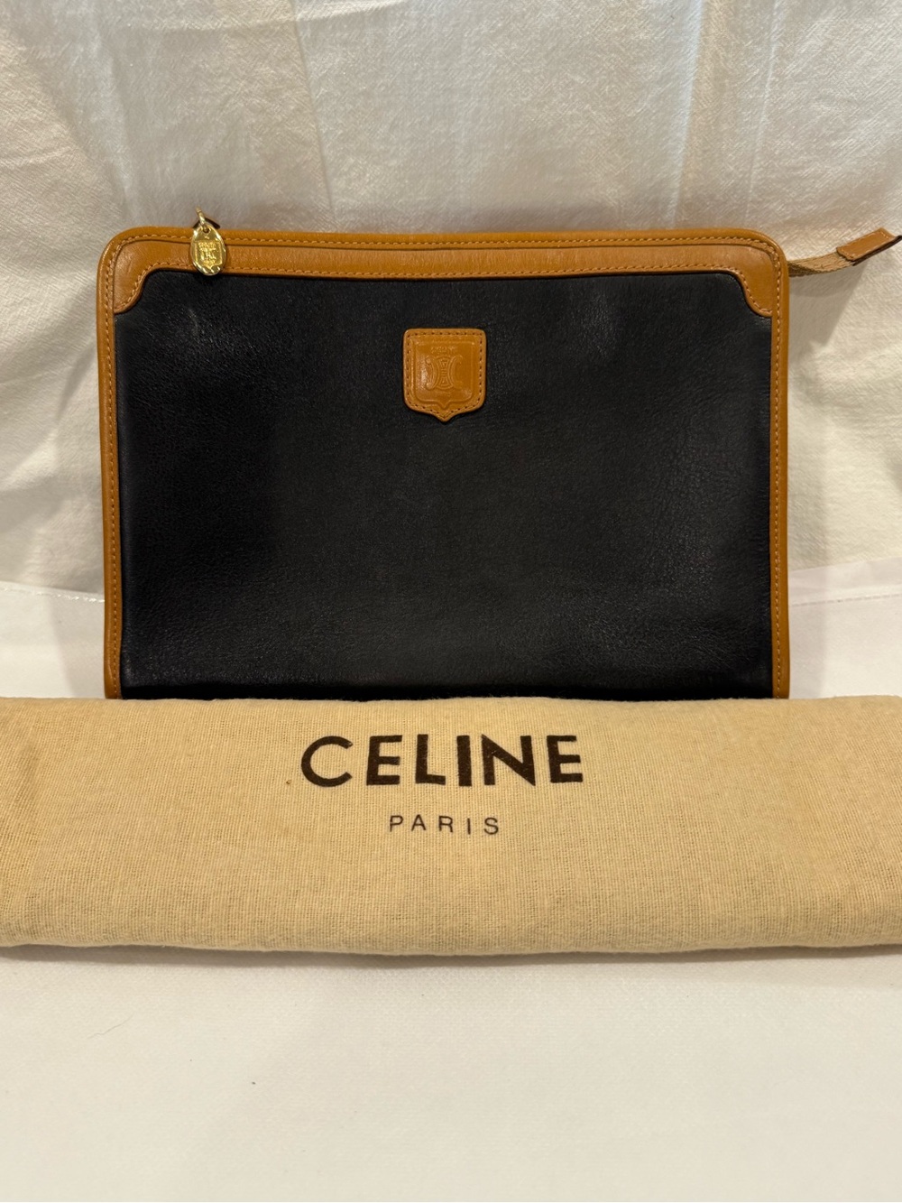 Vintage Elegant Celine Black Leather Colorblock Clutch Bag